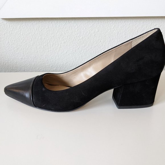 NWOT - STEVEN BY STEVE MADDEN- Joy Cap Toe Pump in Black Suede/Leather - Picture 3 of 6